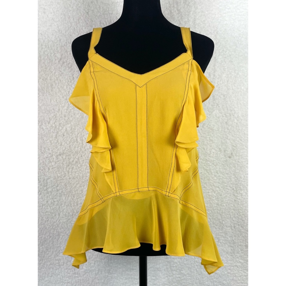 DEREK LAM • Yellow Silk Ruffle Button-Strap Tank Top, 0 - Picture 12 of 13